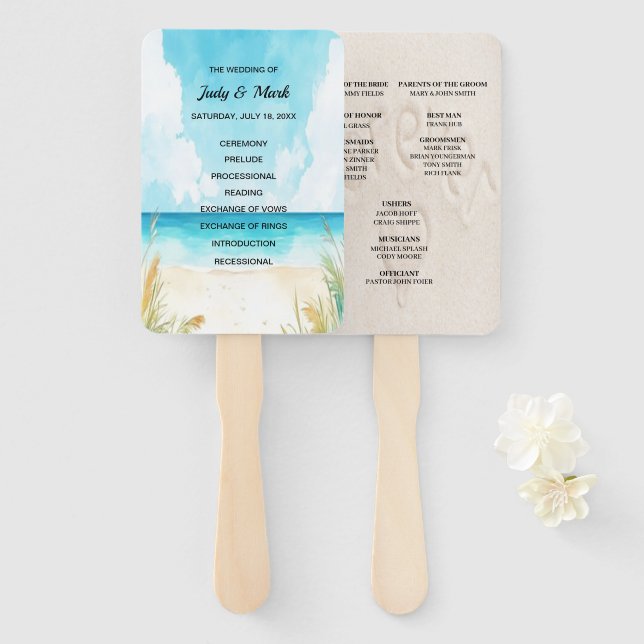 Aquarell Blau Ozean Strand Hochzeitsprogramm Fäche Fächer (Vorne und Hinten)