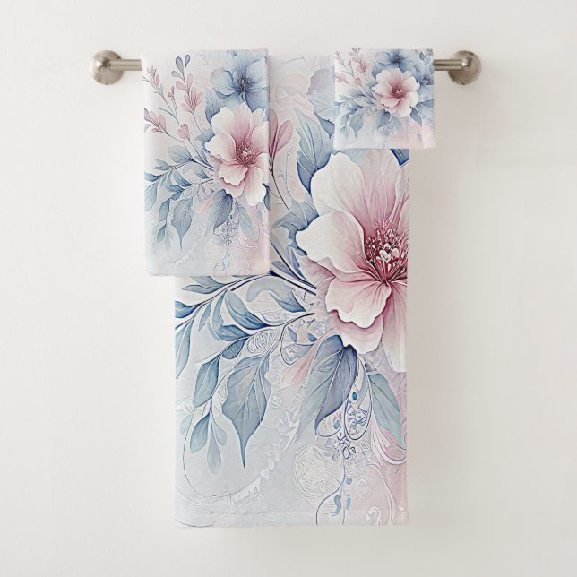 Aquarell Blau Pink Blumenmatte Set (Insitu)