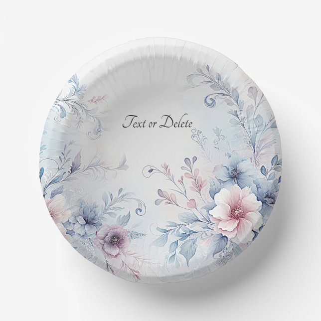 Aquarell Blau Rosa Floral Pappteller (Vorderseite)