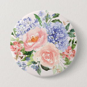 Aquarell Blau Rosa Hortensie Pfingstrose Frühlings Button