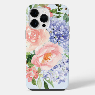 Aquarell Blau Rosa Hortensie Pfingstrose Frühlings iPhone 14 Pro Max Hülle