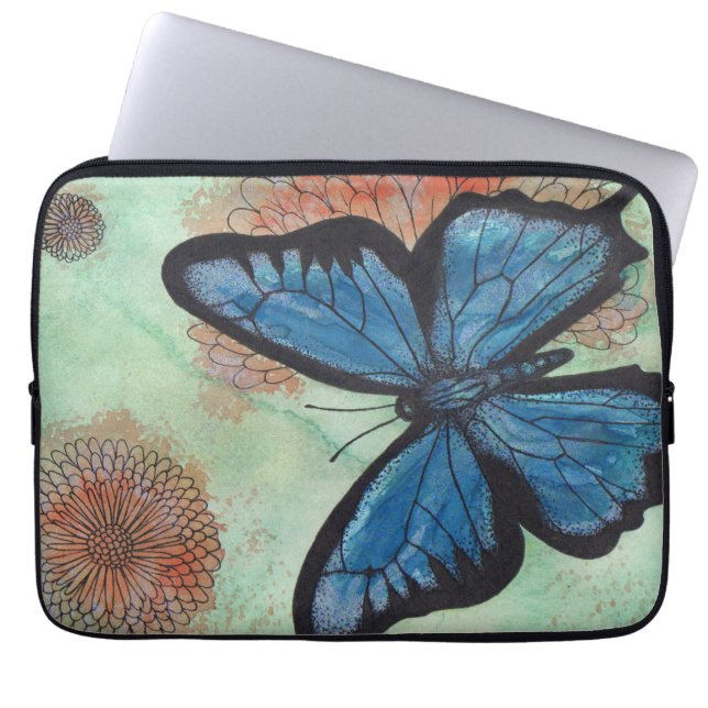 Aquarell-Blau-Schmetterling Laptopschutzhülle (Vorderseite)