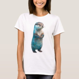 Aquarell Blau Spritzende stehende Otter-Frauen T-Shirt