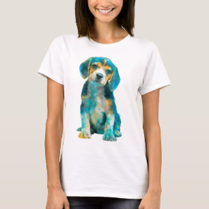 Aquarell Blau Spritzer Beagle Welpe Frauen T-Shirt