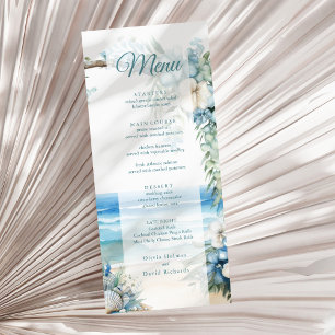 Aquarell Blau Tropischer Bogen Strand Hochzeit Men Menükarte