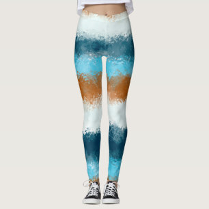 Aquarell Blau und Braun Linien Leggings