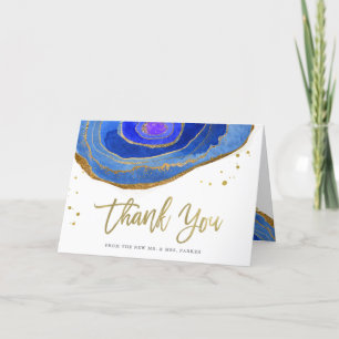 Aquarell Blau und Gold Geode   Hochzeit Dankeskarte