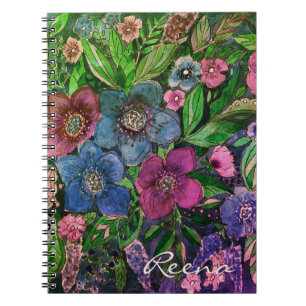 Aquarell, blau und lila, Anemone Aquarell Notizblock