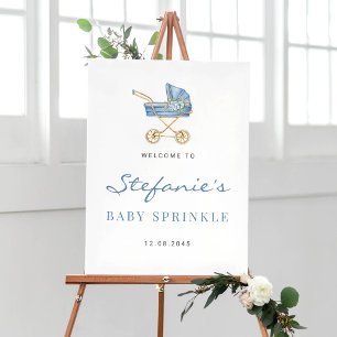 Aquarell Blau Vintage Kinderwagen Junge Baby Sprin Poster