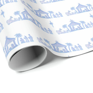 Aquarell Blau Weihnachten Geburt Christi Geschenkpapier