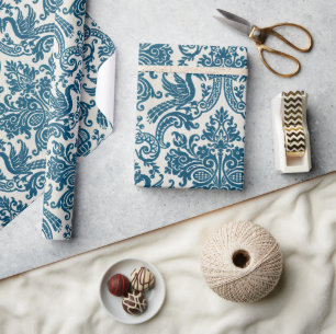 Aquarell Blau & Weiß Florales Vintage-Muster Geschenkpapier