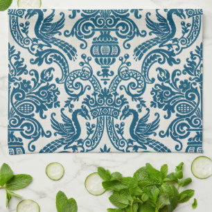 Aquarell Blau & Weiß Florales Vintage-Muster Geschirrtuch