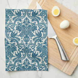 Aquarell Blau & Weiß Florales Vintage-Muster Geschirrtuch