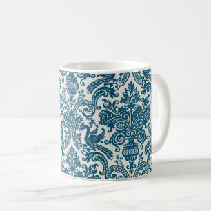 Aquarell Blau & Weiß Florales Vintage-Muster Kaffeetasse