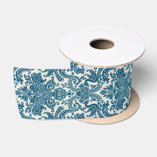 Aquarell Blau & Weiß Florales Vintage-Muster Satinband