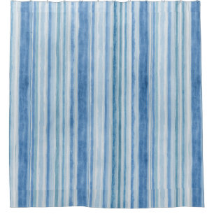 Aquarell Blau Weiß Gemalte Gestreifte Strand Dekor Duschvorhang