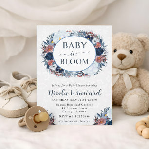 Aquarell Blau Weiße Winter Wreath Babyparty Einladung