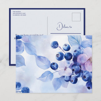Aquarell Blaubeeren Frucht Muster Süße Postkarte