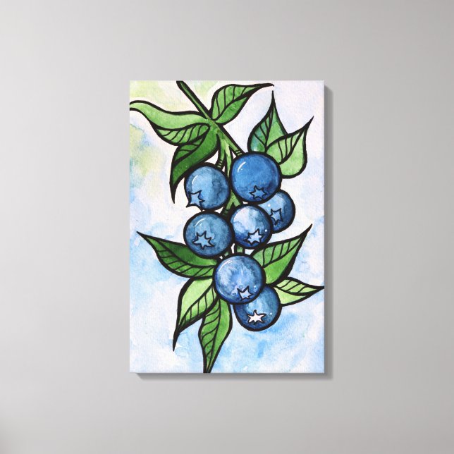 Aquarell Blaubeeren Leinwanddruck (Vorderseite)