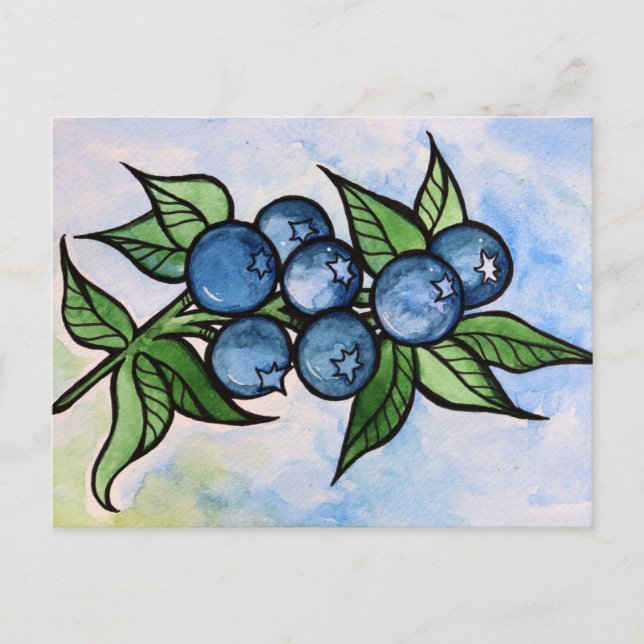Aquarell Blaubeeren Postkarte (Vorderseite)
