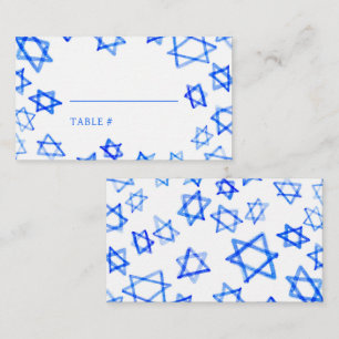 Aquarell Blaue Davidstern Bar-Mizwa Platzkarte