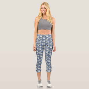 Aquarell Blaue Heron Vogelart Capri Leggings
