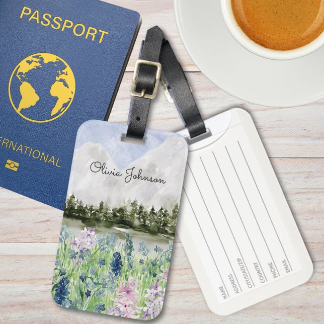 Aquarell Blaue Lila Blume Wilhelm Tell Gepäckanhänger (In situ on table)