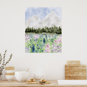 Aquarell Blaue Lila Blume Wilhelm Tell Poster