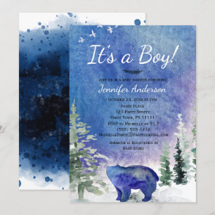 Aquarell-blaue Waldbärn-Jungen-Babyparty Einladung