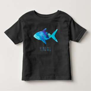 Aquarell Blauer Fisch Ozean Kinder Personalisiert Kleinkind T-shirt