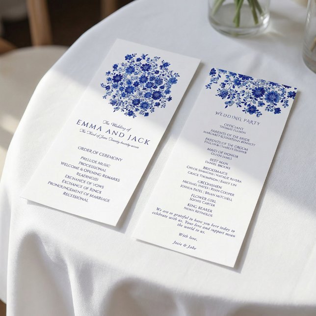 Aquarell Blaues Blumenhochzeitszeremoniell Programm (Watercolor Blue Bouquet Wedding Order of Ceremony Program)