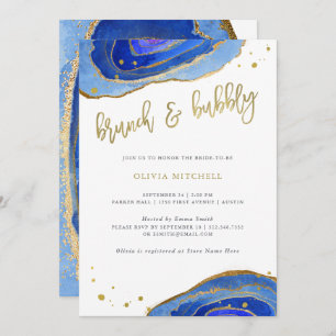 Aquarell blaues Geode mit GoldBrunch und sprudelnd Einladung