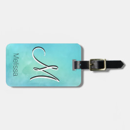 Aquarell-blaues Grün-Monogramm-Buchstabe-Initiale Gepäckanhänger