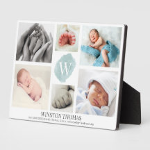 Aquarell Blaues Monogramm Foto Collage Jungen Gebu