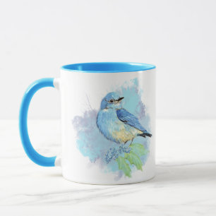 Aquarell Blaues-Vogel-Hübsches-Blaues-Garten-Vogel Tasse