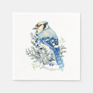 Aquarell Blauhäher Vogel Blaubeeren Landkunst Serviette