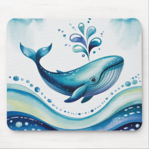 Aquarell Blauwal & Blasenpunkte-Mauspad Mousepad