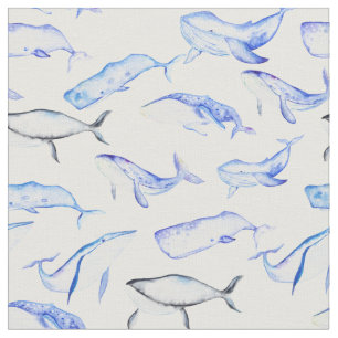 Aquarell-Blauwal-Muster 5 Stoff