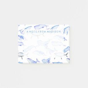 Aquarell-Blauwal-Muster Post-it Klebezettel