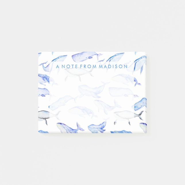 Aquarell-Blauwal-Muster Post-it Klebezettel (Vorderseite)