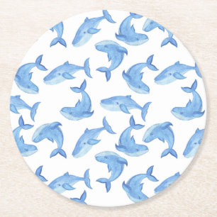 Aquarell-Blauwal-Muster Runder Pappuntersetzer