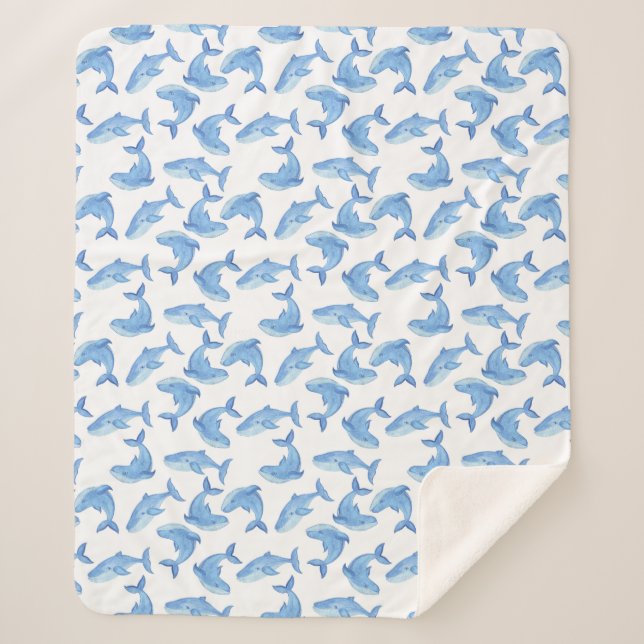 Aquarell-Blauwal-Muster Sherpadecke (Vorderseite)