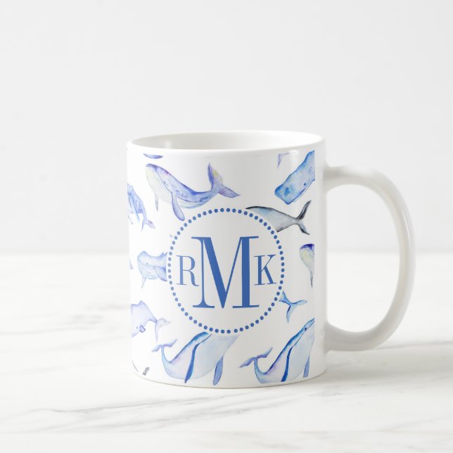 Aquarell-Blauwal-Muster Tasse (Rechts)