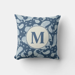 Aquarell Blauwal Paisley Kinderzimmer Monogramm Kissen