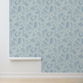 Aquarell Blauwal Paisley mit blauem Hintergrund Tapete