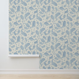 Aquarell Blauwal Paisley mit Creme Tapete
