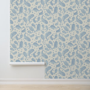 Aquarell Blauwal Paisley mit Creme Tapete