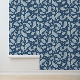 Aquarell Blauwal Paisley mit Marineblauem Hintergr Tapete