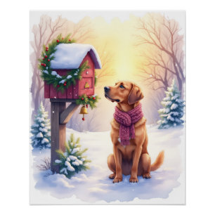 Aquarell Bloodhound Landpost Weihnachten Poster