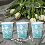 Aquarell Blue Birthday Kids Tulip Papier Becher<br><div class="desc">Schöne Aquarelltassen für die Geburtstagsparty eines kleinen Mädchens mit Tulpen auf blauem Farbverlauf. Dieses Design passt zur Haupteinladung für ein Mädchen mit einer Katze auf schönen rosa Tulpen. Es passt gut zu einem blauen Hintergrund für das Haupteinladungs-Design. Sie können den Text nach Ihren Wünschen aktualisieren.</div>